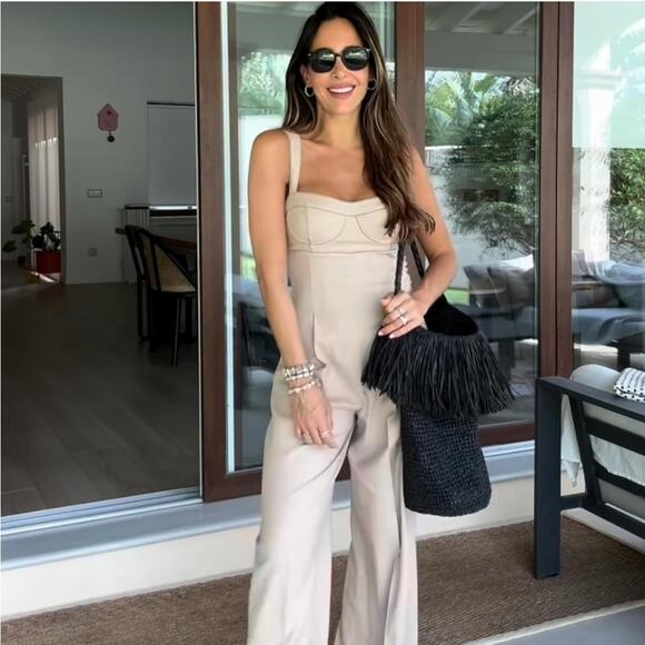 ZARA CONTRAST TOPSTITCHING CORSET LINEN BLEND JUMPSUIT - Picture 8 of 14